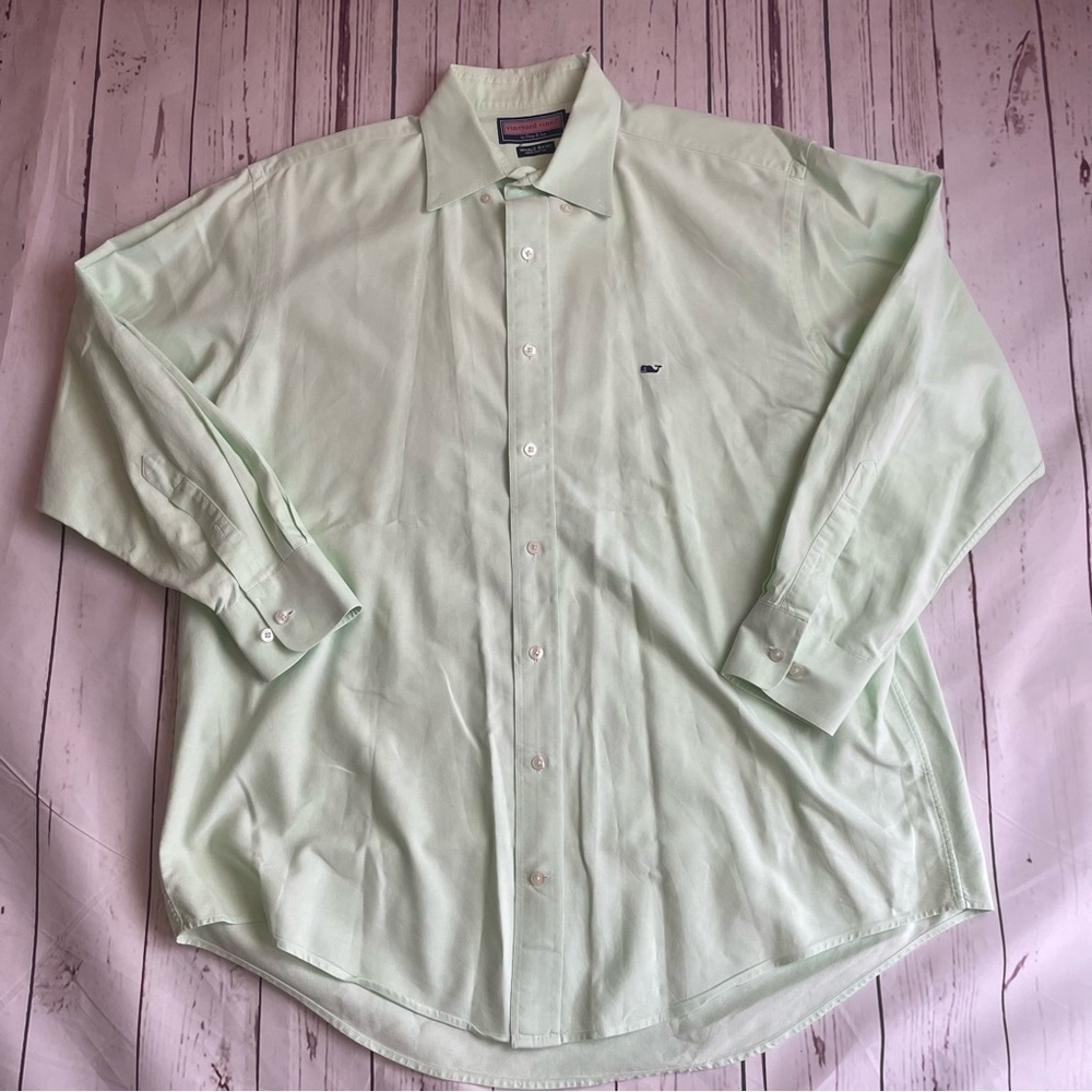 Vineyard Vines Whale Shirt Lt Green Button Front Cotton Long Sleeves Men’s Large